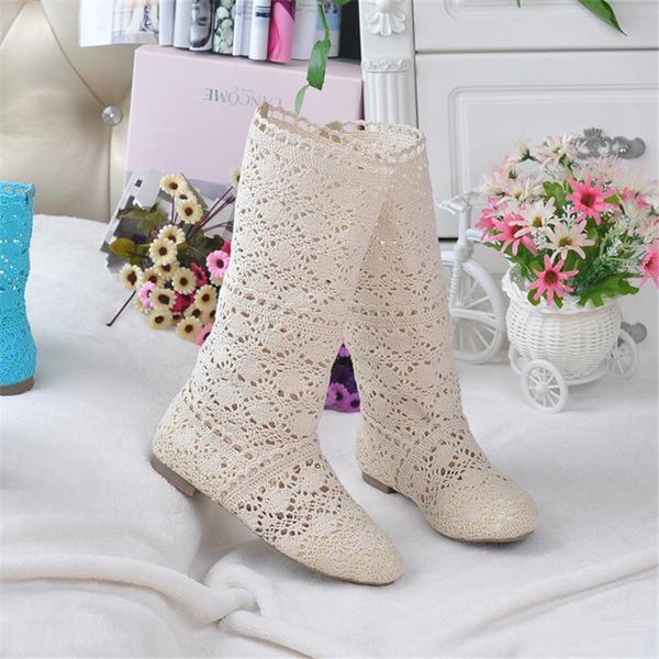 

2020 hollow boots shoes breathable knit line mesh boots summer women knee high womens shoes 34-42, Black