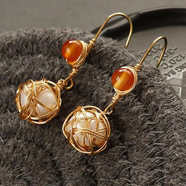 

simple delicate natural stone real pearl earring handmade copper wire retro drop earrings for women mimimalist jewelry accessory, Silver
