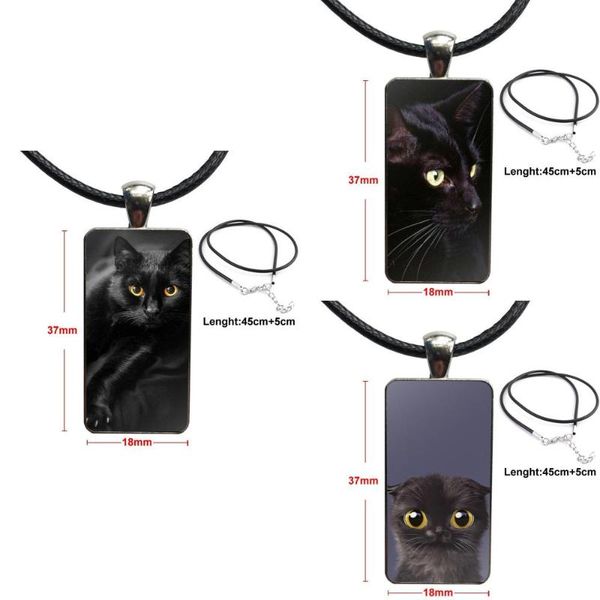 

black cat staring eye for girls design fashion vintage glass women rectangle necklace pendants, Silver