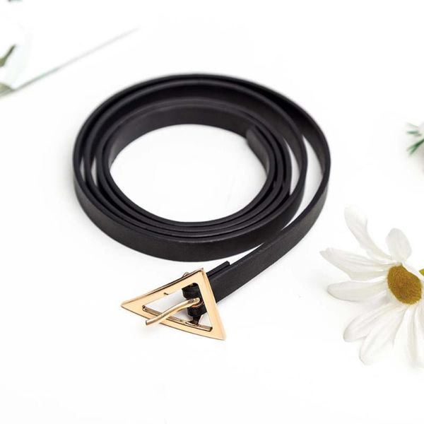 

women belts casual pu leather vintage belt ladies golden triangle buckle women's trousers waistband d070816, Black;brown