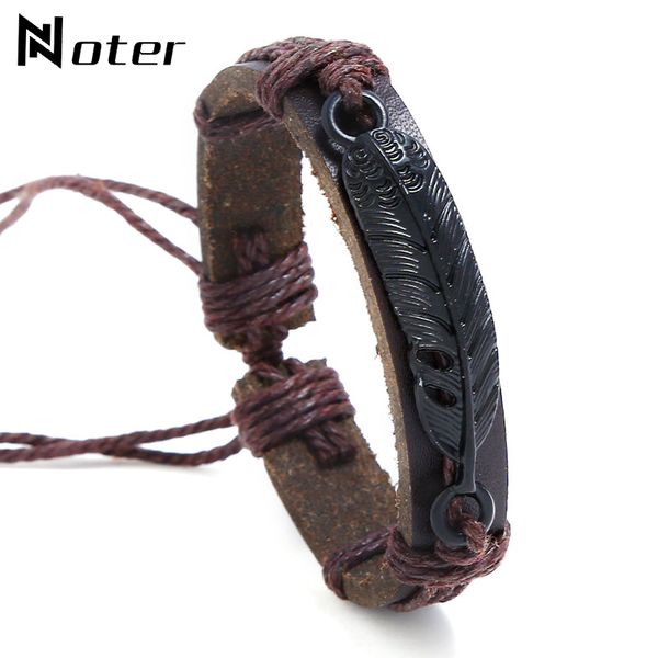 

new arrival punk rock leather men vintage brown black feather braslet charm braided bracelet for man jewelry accessories pulsera, Red;blue