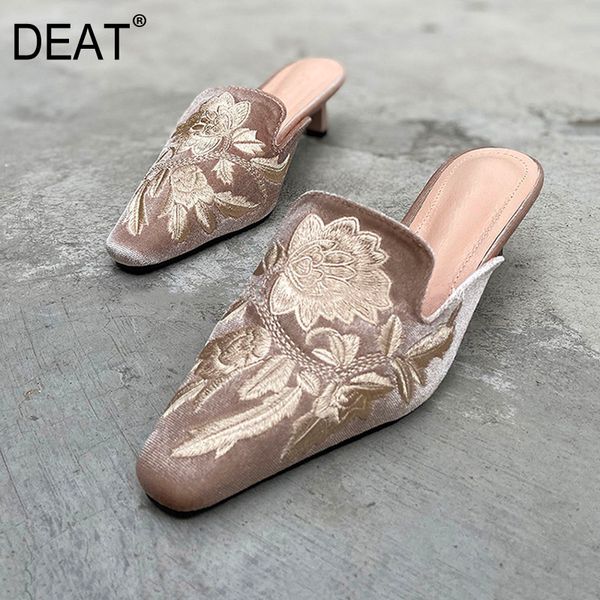 

deat] 2020 new spring summer square toe shallow embroider temperament retro high heels slippers women shoes tide 10f776, Black