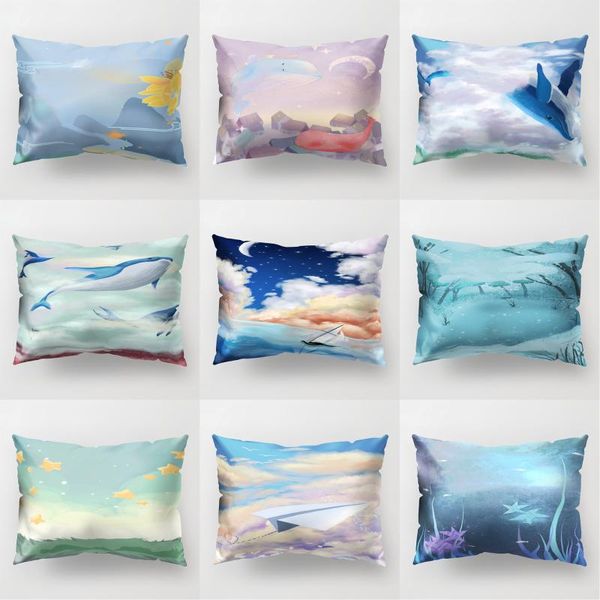 

geometry scenery oil painting single side pillow case living room sofa cushion case dacron pillow office lumbar suppor