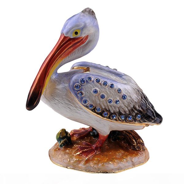 

pelican bird gold jewellery box jeweled trinket box decorative vintage decoration pewter ornament giftware birthday mother day gift, Black;white