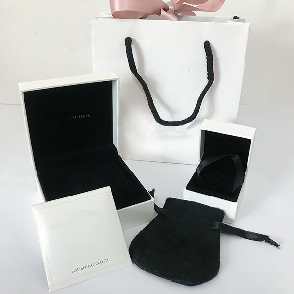 

pink ribbon paper bag box pouch for braceles charms rings earrings women fits original pandorajewelry outer packaging t200808, Black;white