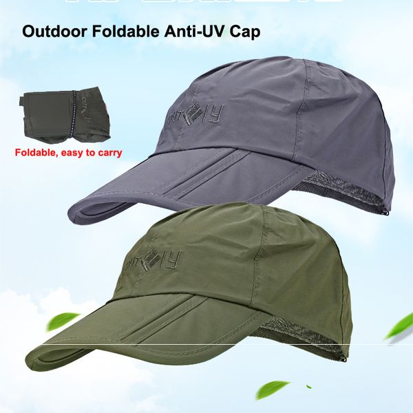 

2020 outdoor foldable anti-uv breathable sun hat portable pure color polyster foldable baseball cap, Blue;gray
