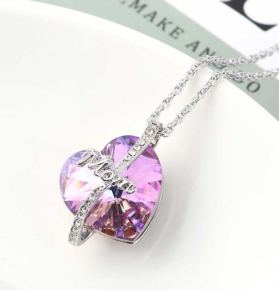 

yaximan trendy love heart pendant necklace with swarovskis crystal for fashion women 2020 valentine's day gift, Silver