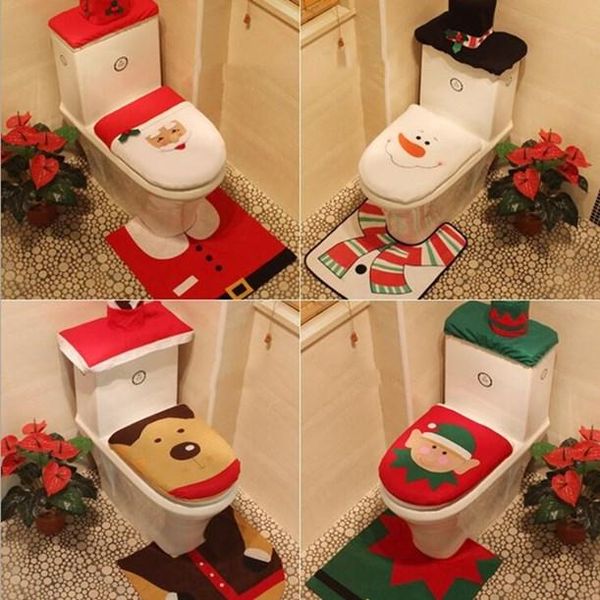 

xmas toilet covers santa printed toilet covers carpet tank cover 3 sets fashion christmas toliet decorations party gift wholesale dhd1263