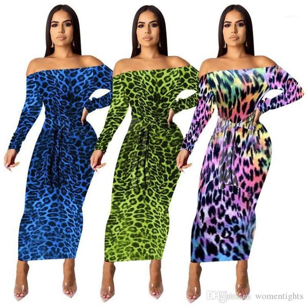 

dresses fashion leopard print slash neck dew shoulder womens designer dresses females clothing womens casual, Black;gray