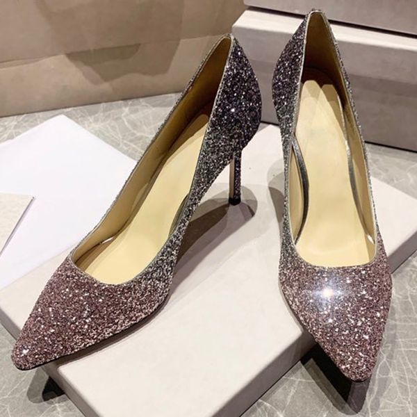 

bling colorful pointed toe pumps spring summer autumn brand design high 8.5cm heels women shoes luxury slip-on female pumps, Black