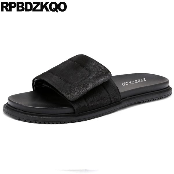 

open toe fashion slippers men sandals leather summer shoes large size designer genuine slides slip on native 45 high quality, Black