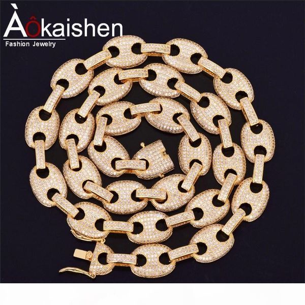 

12mm золото серебро цвет морской link ожерелье bling мужская хип-хоп ювелирных изделий 18 k медь iced out циркон кубинский цепи 18" для пода, Silver