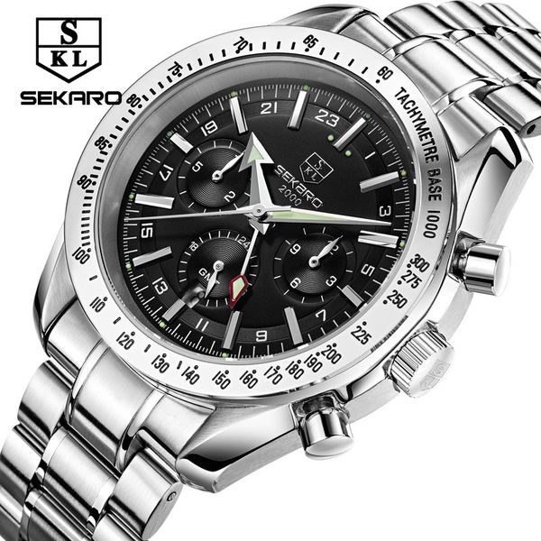 

sekaro design men watches automatic black watch men stainless steel waterproof business sport mechanical wristwatch, Slivery;brown