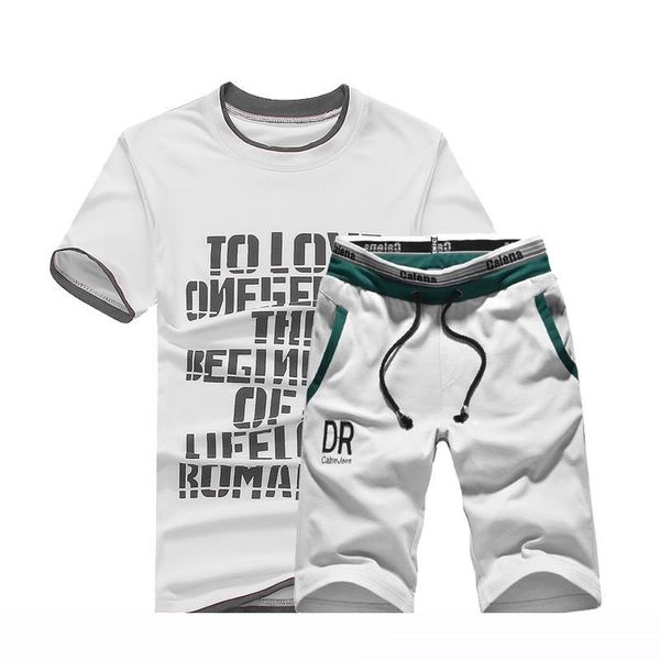 

summer mens sets short sleeve print tracksuit men sportswear casual 2 pieces set t-shirt+shorts male clothes slim sports suits, Gray