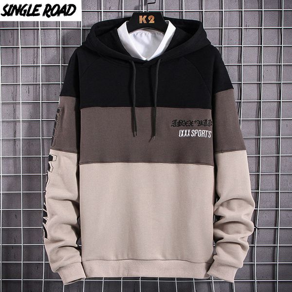 

men's hoodies & sweatshirts singleroad mens men 2021 oversized sweatshirt harajuku streetwear hip hop striped print patchwork hoodie, Black