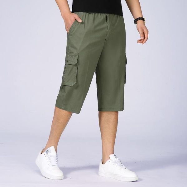

cotton loose-fit shorts multi-pockets bib overall men's plus-sized casual shorts-40, White;black