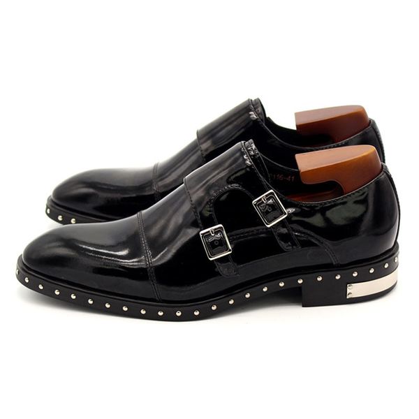 

classic black buckle strap pointed toe dress shoes men rivet casual leather shoes plus size men wedding formal