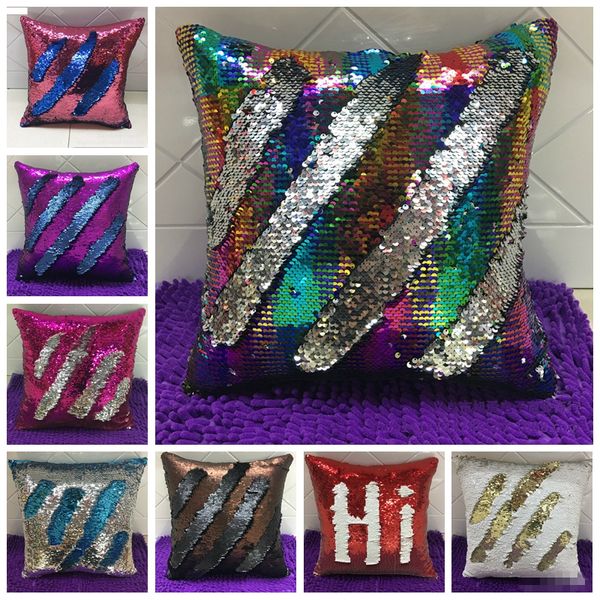 Sequin Mermaid Kissenbezug Massiv Dekokissen Abdeckungen Stickerei Sofa Kissenbezug Wohnkultur Größe Ungefähr 40 * 40cm 10 BT606 Designs