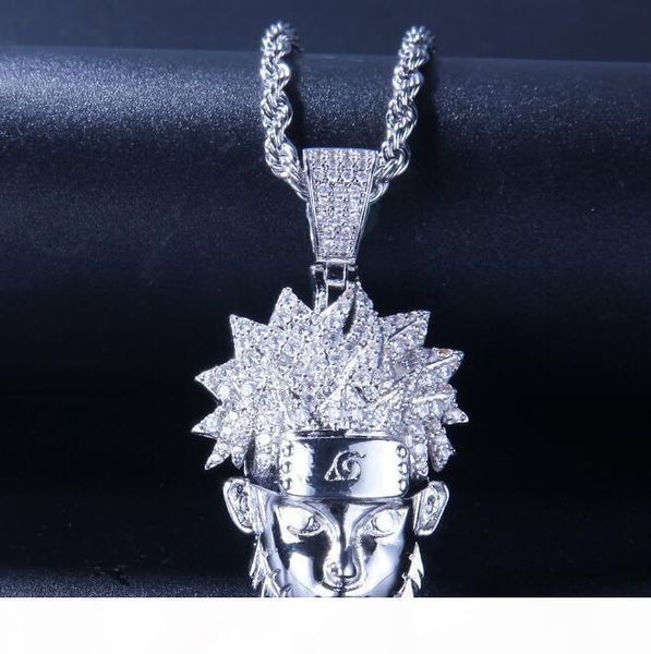 

14k gold iced out cz bling naruto pendant necklace mens hip hop micro pave cubic zirconia simulated diamonds necklace gb1286, Silver