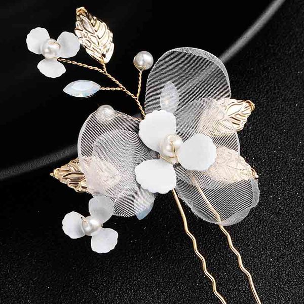 

acrddk fashion handmade gauze rhinestone alloy leaf flower shape hair clip hair pin women wedding jewelry accessories sl, Golden;silver