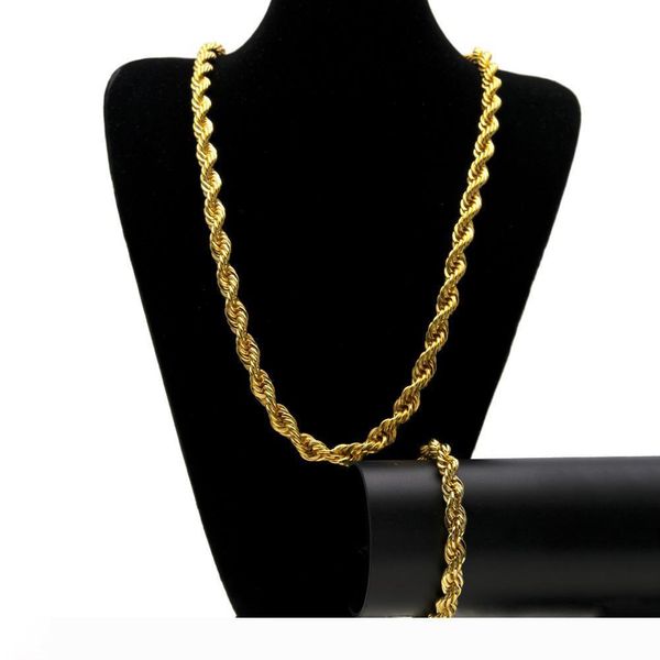 

2pcs set gold color men hiphop 76cm long twisted singapore chains necklaces with 22cm long link chain bracelet men jewelry gift, Silver