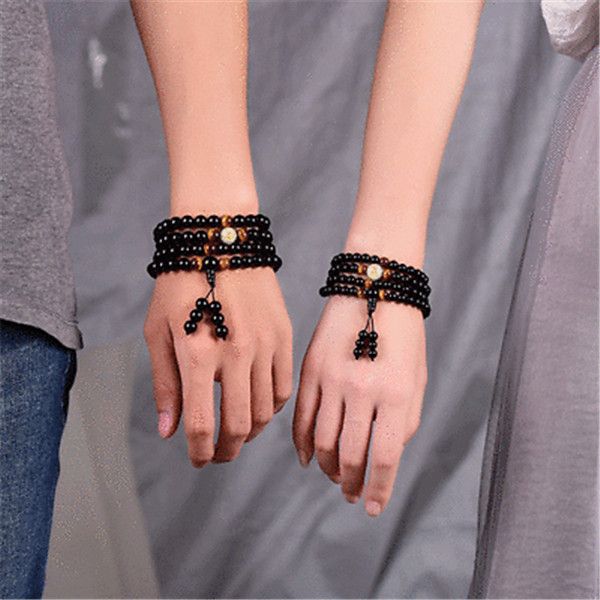 

6/8mm luminous bracelet yoga black onyx men women 108 beads adjustable bracelets -mx8, Golden;silver