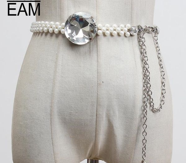 

WKOUD EAM 2020 New Rhinestones Pearl Metal Chain Corset Belt For Women Fashion Elegant Temperament Waist Chain Female PF727
