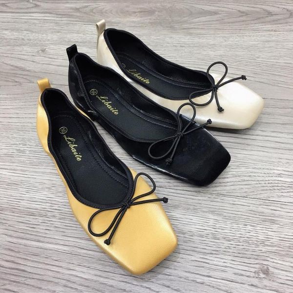 

bowtie flats ballet shoes ladies brief elastic band slip on loafers korean solid square toe ballerina roll up women shoes 2020, Black