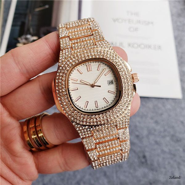 

11 fashion mens crystal watch all dial work chronograph bezel iced out designer watches quartz movement sport wristwatches, Slivery;brown