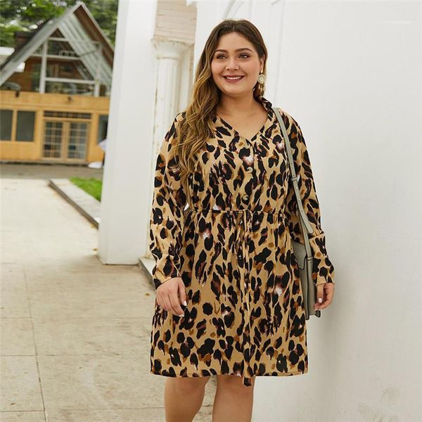 

sleeve plus size leopard women designer dayly clothing womens casual dresses plus size dresses autumn v neck leopard dress long, Black;gray