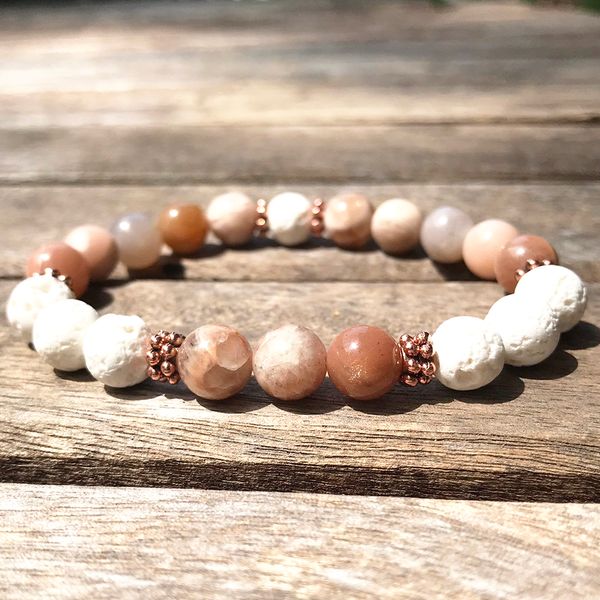 MG0929 Blume Sunstone Stretch-Armband Weiß Lava Ätherisches Öl Diffuser Armband Naturstein Stein Handgelenk Mala Armband