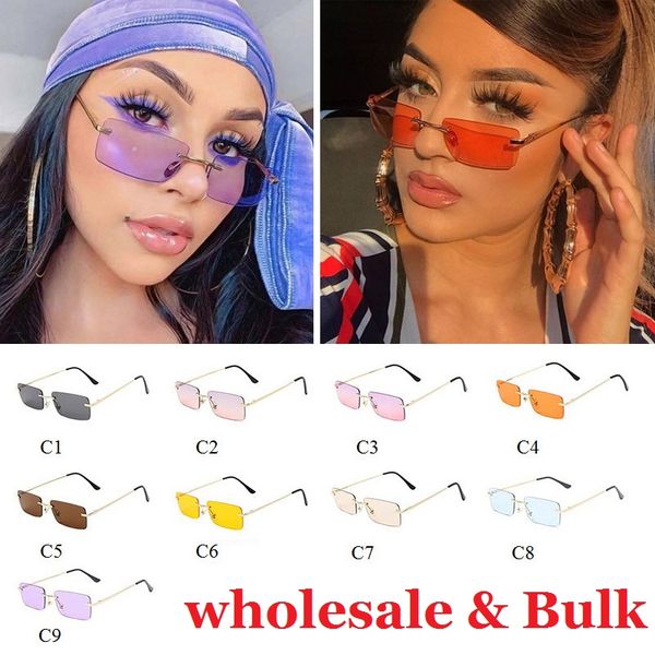 

wholesale glasses women samll rimless sunglasses popular candy colors lens sun glasses for women bulk wholesale new, White;black