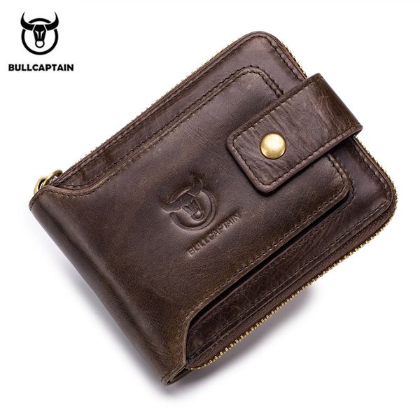 

bullcaptain functional genuine leather men wallets male organizer coin purse pockets slim zipper wallet card holder, Red;black