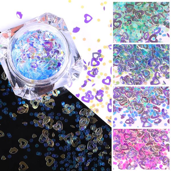 

nail glitter art colorful flakes holographics pink blue sequins decoration summer design sticker 3d slices accessories, Silver;gold