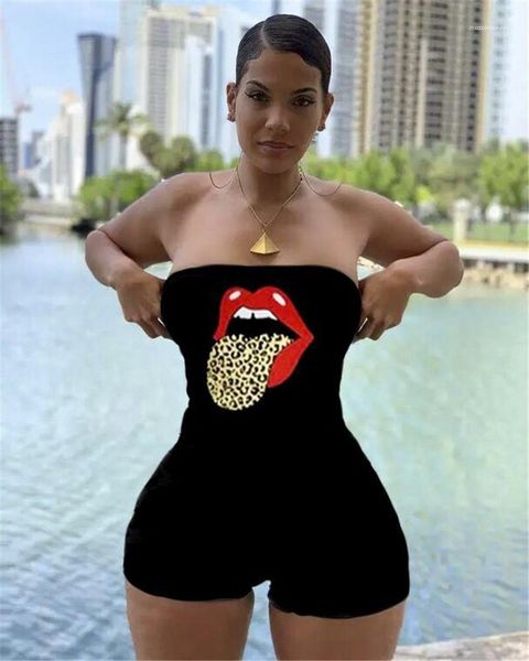 

clothing womens summer designer jumpsuits fashion tongue out pattern print sleeveless rompers solid color female, Black;white