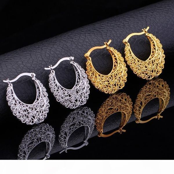 

горячего пункт жена 18k real позолоченных полых цветы серьга обруч баскетбол серьга мода ювелирные изделия для женщин оптового, Golden;silver