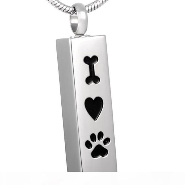 

klh8001 новые собаки paw куб кремация ювелирные изделия пепел keepsake мемориал «bone сердца paw» pet урна ожерелье для золы (dog cat, Silver