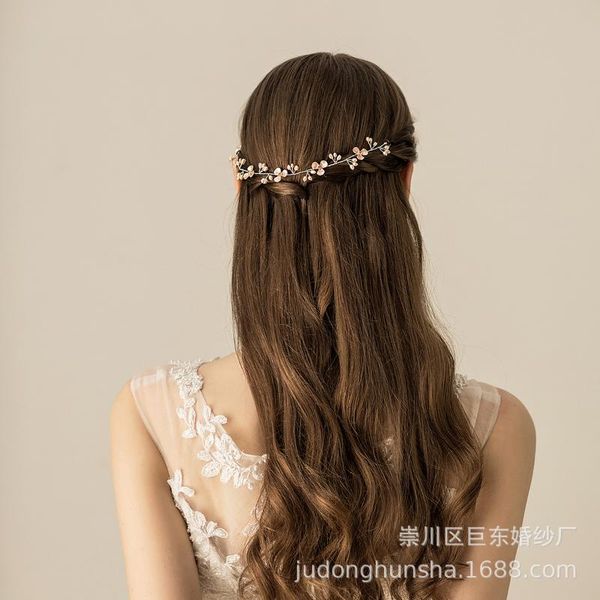 

o527 alloy flower colored pearl bridal hair accessories bridal wedding accessories dinner toast tiara headband, Golden;silver