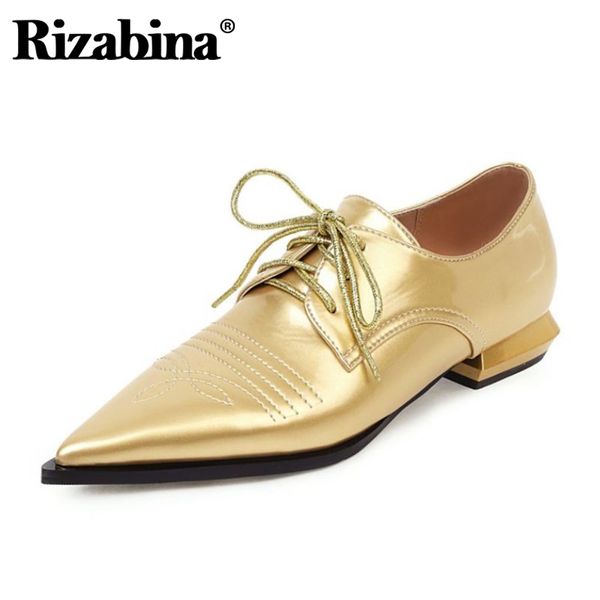 

rizabina women shoes flats pointed toe low heel lace up causal shoes spring summer outdoor footwear fashion large size 33-50, Black