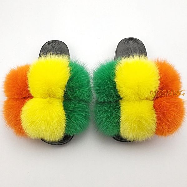 

women summer real fur slippers sweet plush slippers ladies party furry fur slides comfortable peep toe cute fluffy, Black
