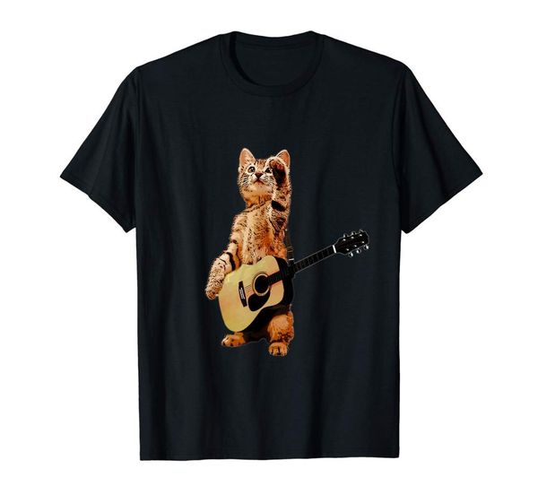 

cat playing acoustic guitar cool musician guitarist t-shirt 2020 fashion tee