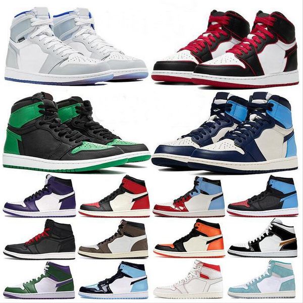 

1s with box 2020 jumpman 1 mens basketball shoes obsidian unc fearless turbo green chicago sports trainers sneakers size 36-47