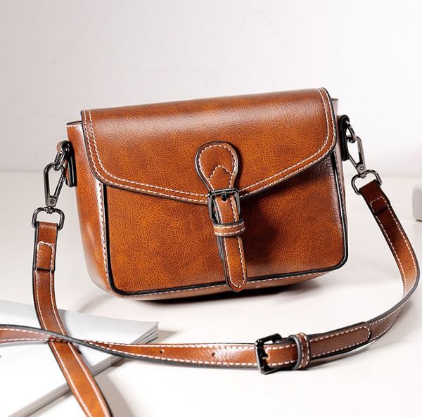 

fashion bag women new korean retro waxed leather shoulder diagonal casual all match bag ship