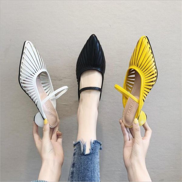 

sandals comfortable pointed female hollowed-out in her leisure chunky-heel summer low heel, Black