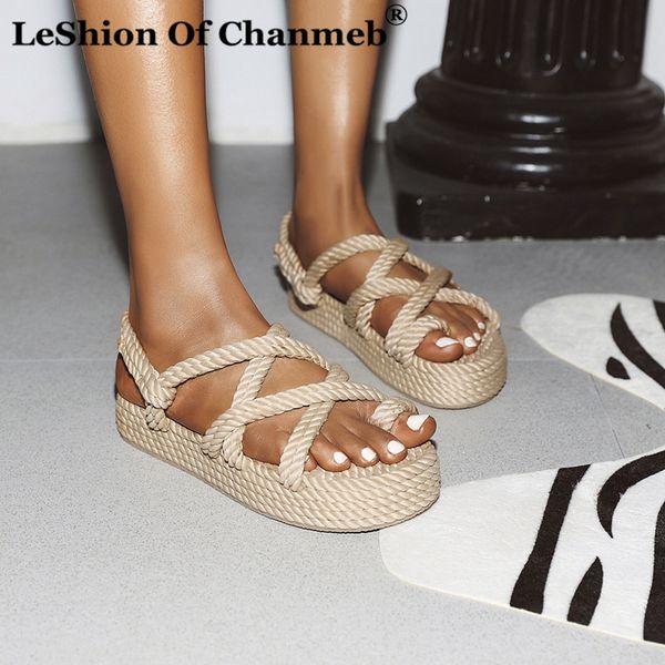 

sandalias mujer 2020 новая мода нейлон веревочные сандалии для дамы крест ремень плоские туфли лето пляж женщина женщины platforms сандалии, Black