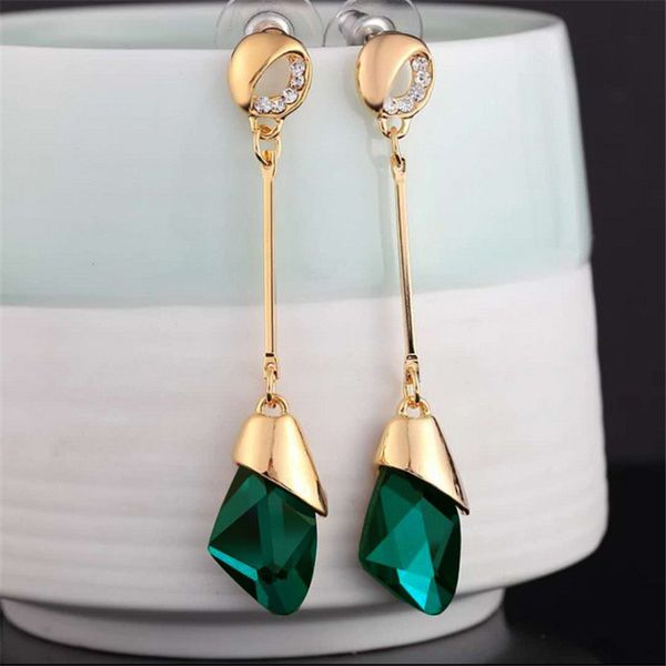 

temperament long earrings geometric crystal earrings for women party fashion jewelry gifts, Golden;silver