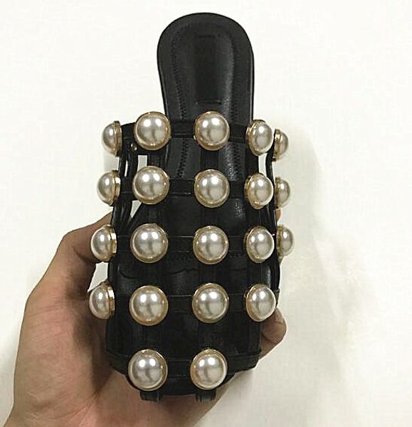 

pearl checkered caged cut-outs women slippers flats black leather beige amelia rivets studded pearl beach slides shoes woman