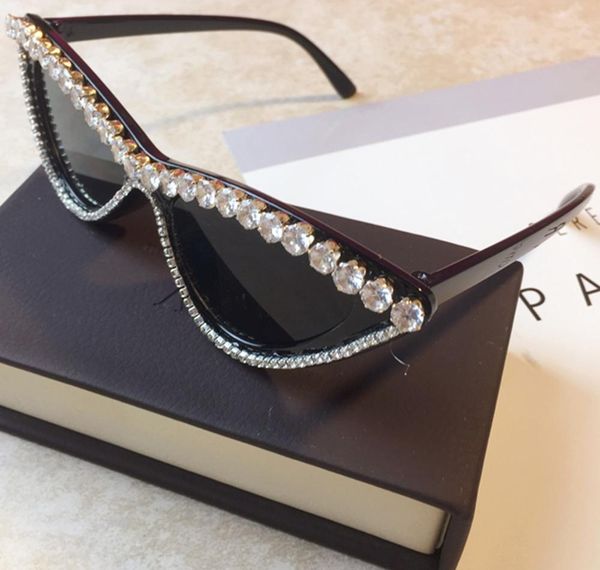 

wholesale luxury crystal cat eye brand designer sunglasses women rhinestone party rays uv400 new sun glasses 01, White;black