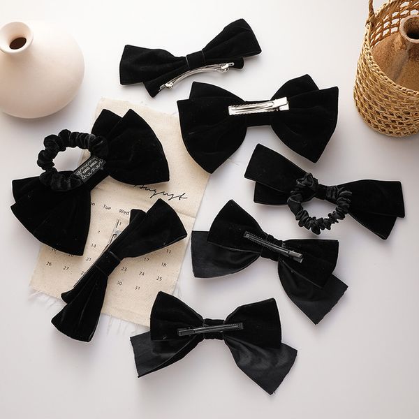 

vintage black velvet bowknot barrettes for women girls alloy metal big cross knot clip hairpins hair accesories headwear gift