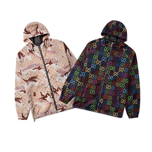 

mens designers jacket hooded jackets men pattern print jacket long sleeve zipper outdoor windbreaker winter streetwear coat, Black;brown